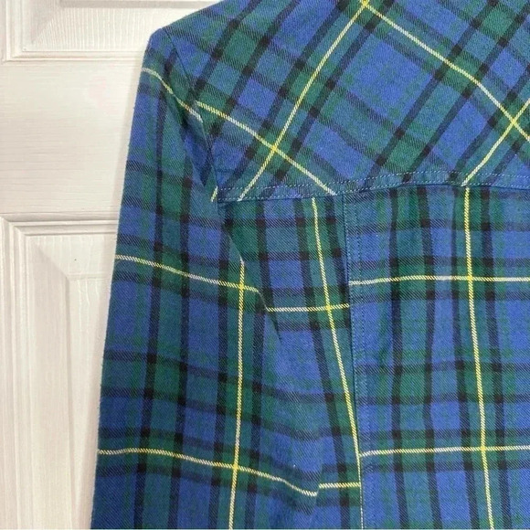 G21 Plaid  Shirt Button-Up Blue/Green/Yellow Size Medium - Picture 14 of 16